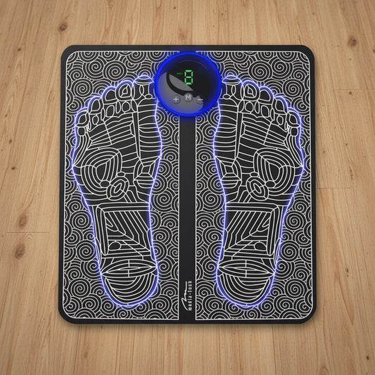 Digital bathroom scale with footprints design on a white background